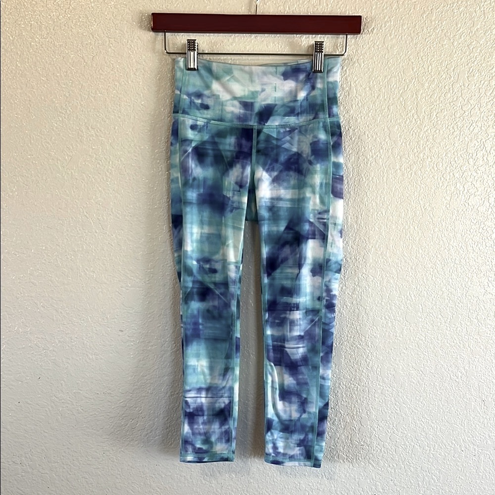 Athleta Blue Leggings with Tie-Dye Design